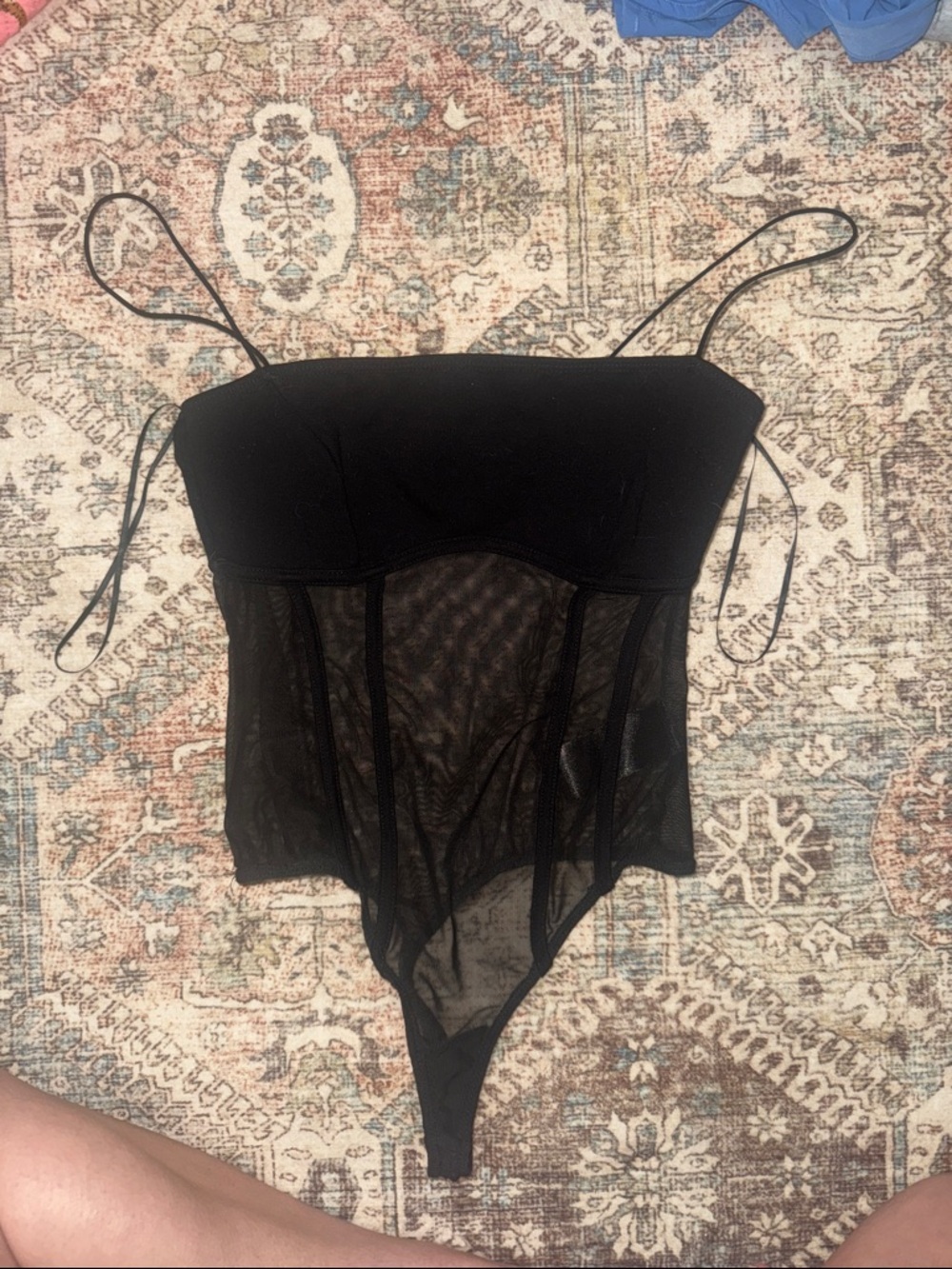 Black Mesh Bustier Bodysuit